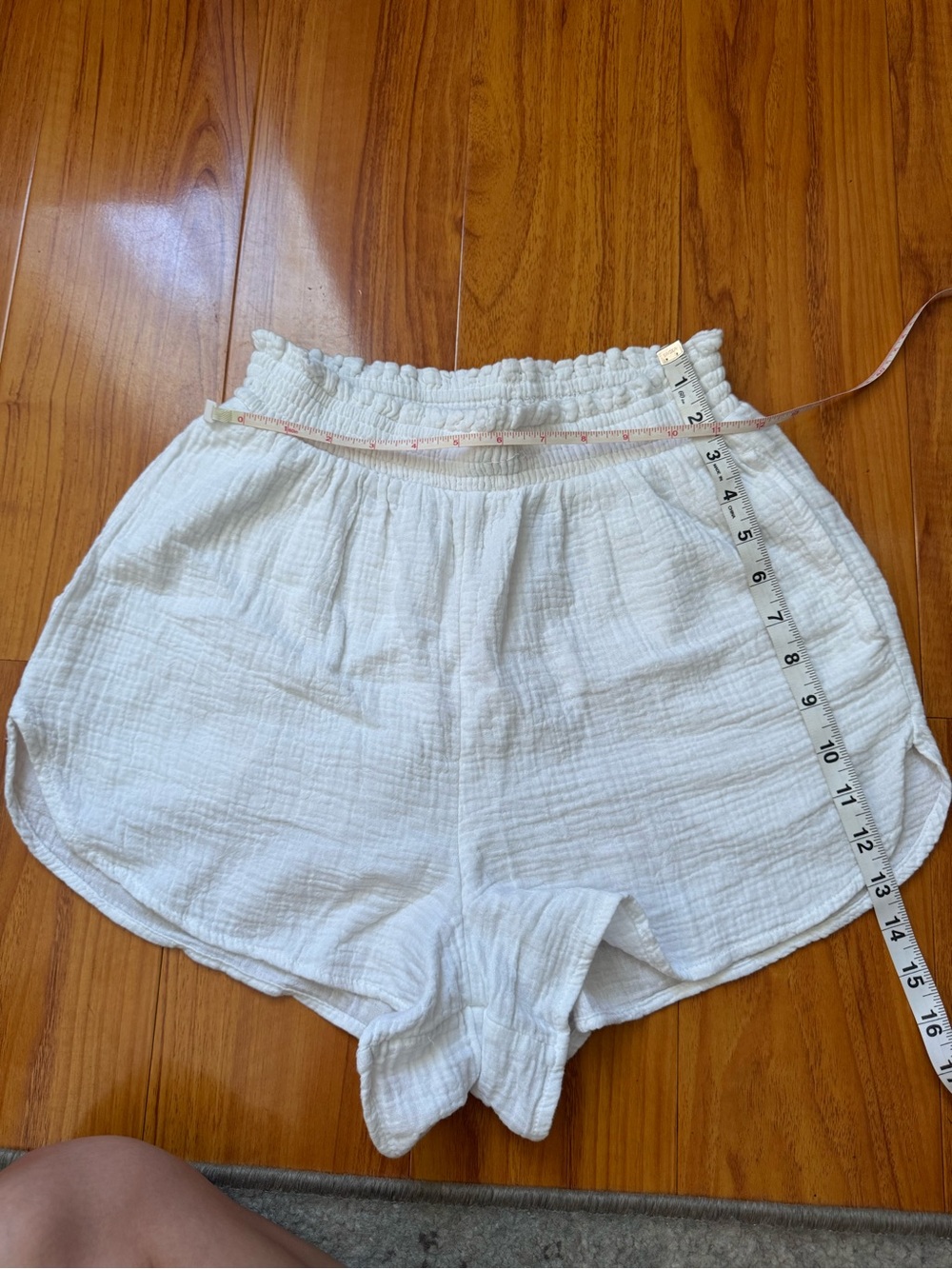 aerie White High-Waist Smocked Shorts